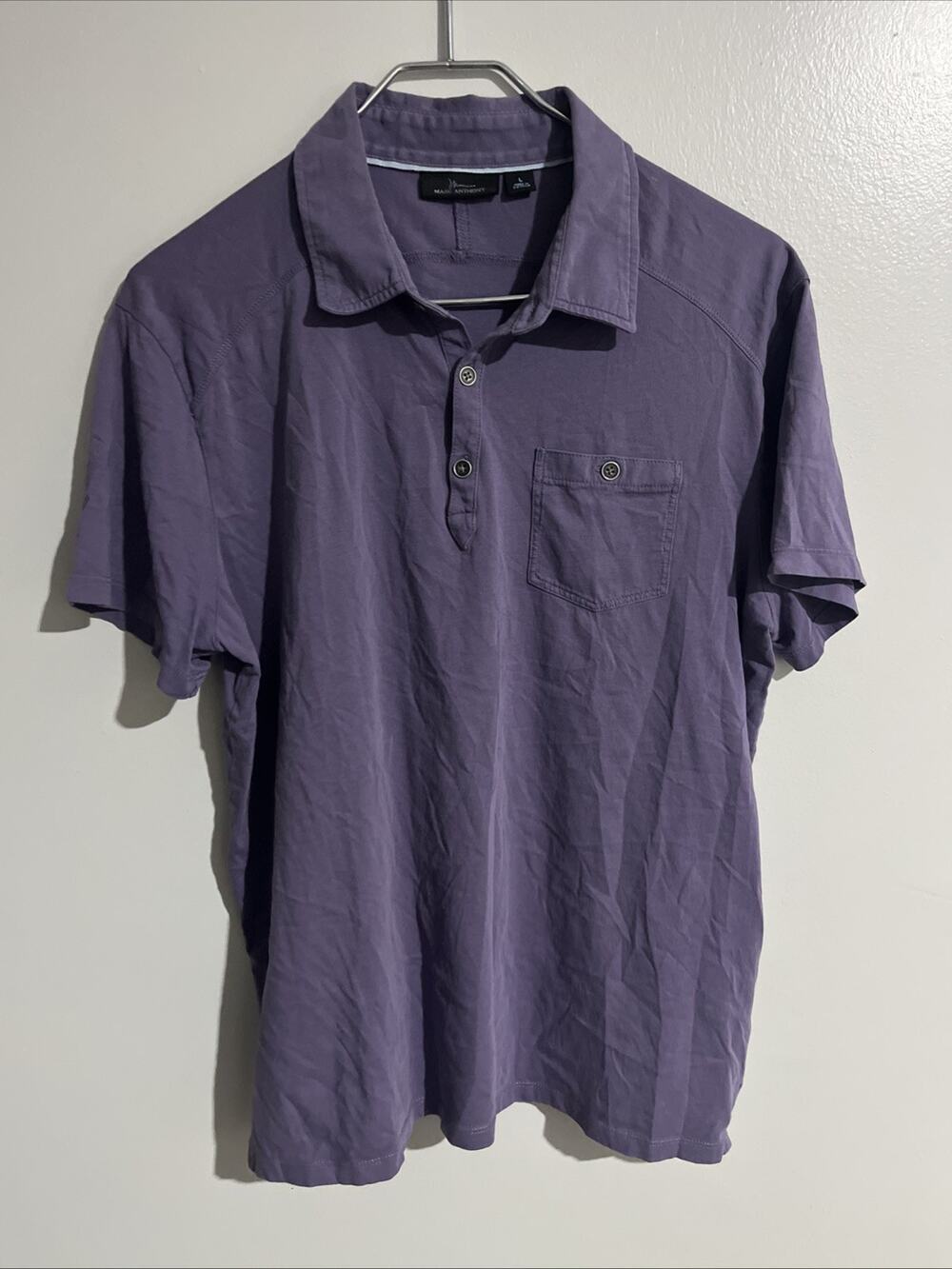 Marc Anthony Mens Purple 100% Cotton Buttoned Pocket Polo Shirt Size Large